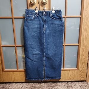 Lauren Ralph Lauren Black Label Denim Midi Skirt With Front Slit Size 8